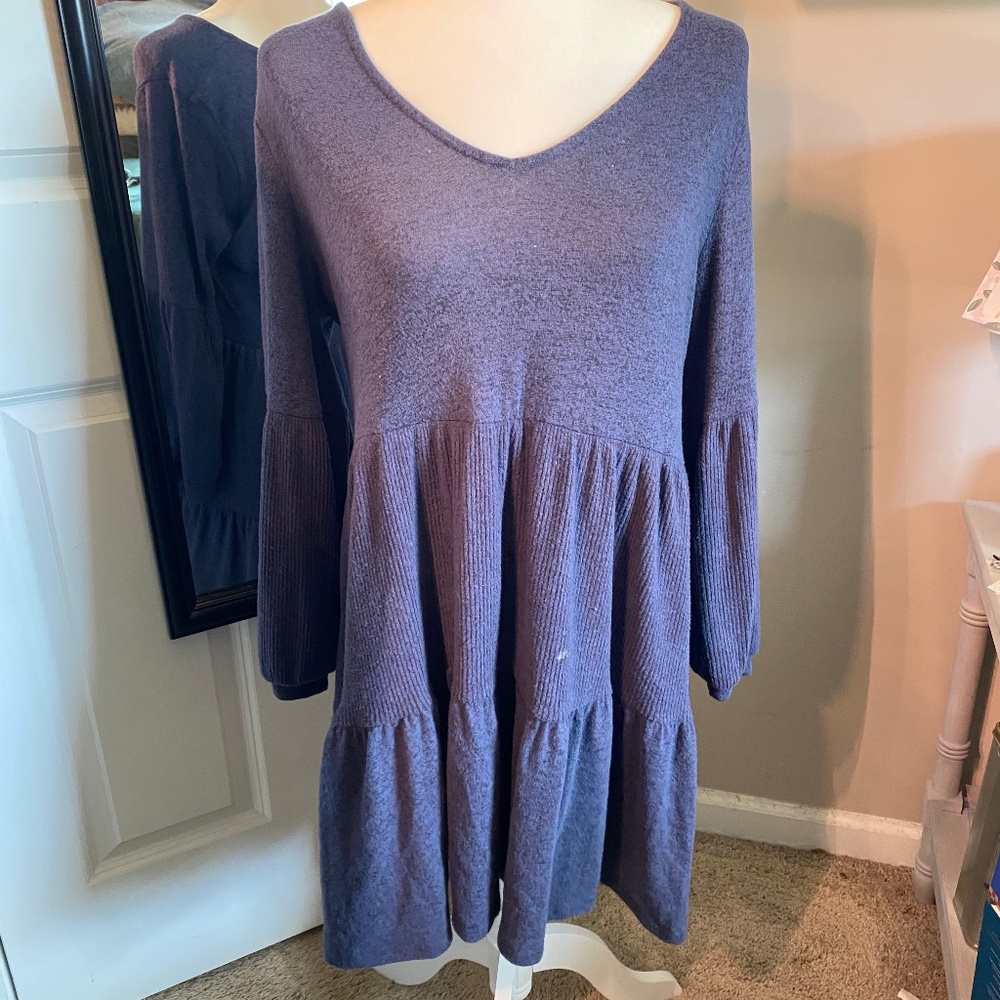 RO&DE Blue V Neck Sweater Dress